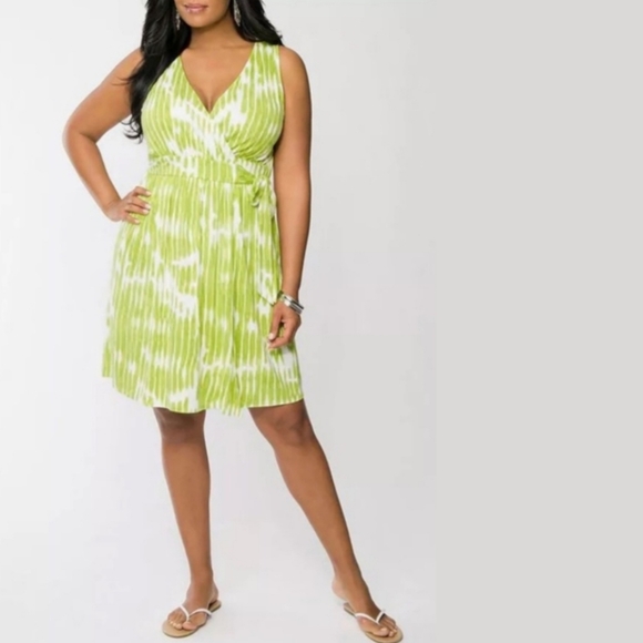 Lane Bryant Dresses & Skirts - Lane Bryant NWT Women's Lime‎ Green & White Sleeveless Stretch Knit Wrap Dress